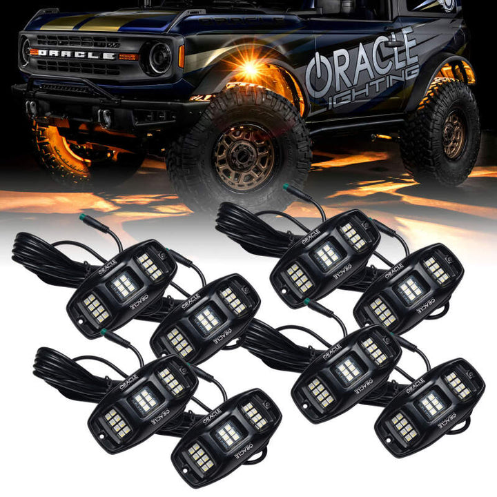 Oracle Underbody RGB+W Wheel Well Rock Light Kit - 8 PCS - ColorSHIFT - Bull Strap