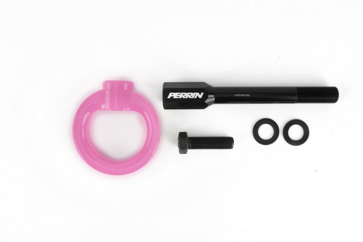 PERRIN 02-07 Subaru WRX/STI Tow Hook Kit (Front) - Hyper Pink - Bull Strap