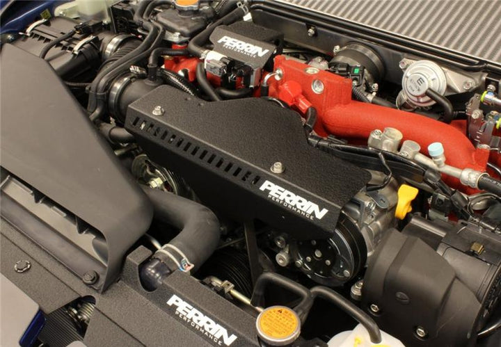 PERRIN 02-14 Subaru WRX / 04-21 STI / 08-11 Impreza Pulley Cover - Black - Bull Strap