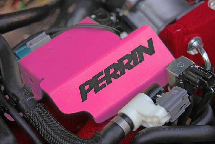 PERRIN 08-21 Subaru STI Boost Control Solenoid Cover - Hyper Pink - Bull Strap