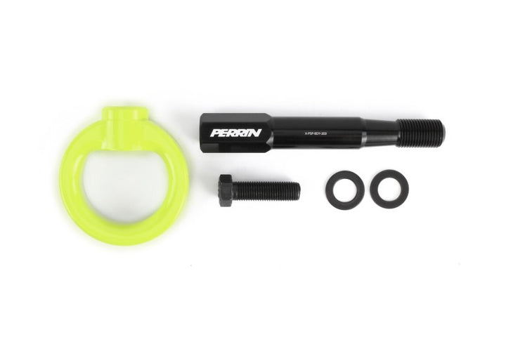 PERRIN 15-17 Subaru WRX & STI / 13-17 Crosstrek / 12-16 Impreza Tow Hook Kit (Front) - Neon Yellow - Bull Strap