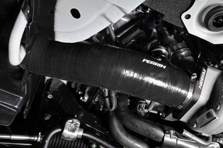 PERRIN 22-24 Subaru WRX / 20-25 LGT & OBXT Turbo Inlet Hose w/Turbo Adapter Flange (Long) - Black - Bull Strap