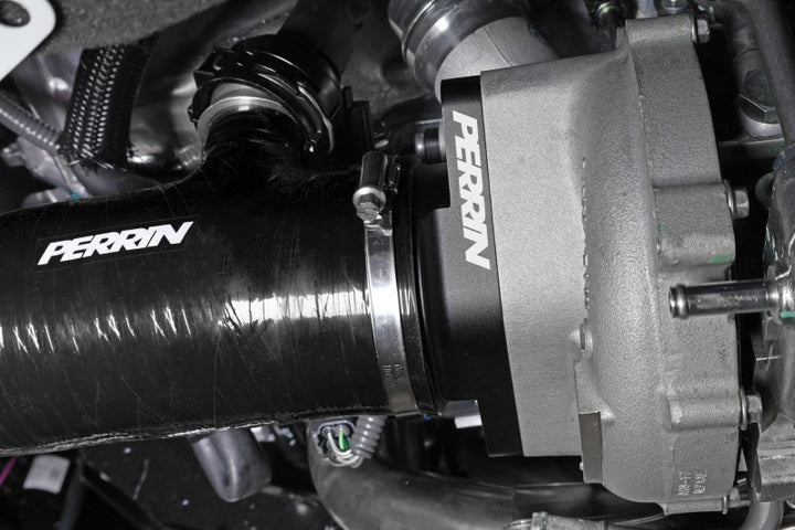 PERRIN 22-24 Subaru WRX / 20-25 LGT & OBXT Turbo Inlet Hose w/Turbo Adapter Flange (Short) - Black - Bull Strap