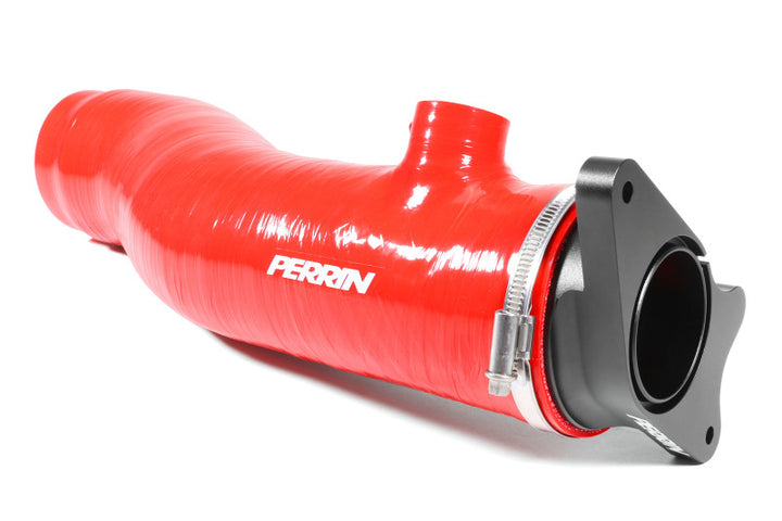 PERRIN 22-24 Subaru WRX / 20-25 LGT &amp; OBXT Turbo Inlet Hose w/Turbo Adapter Flange (Long) - Red - Bull Strap