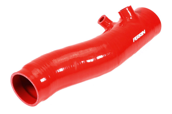 PERRIN 22-24 Subaru WRX / 20-25 LGT &amp; OBXT Turbo Inlet Hose w/Turbo Adapter Flange (Long) - Red - Bull Strap