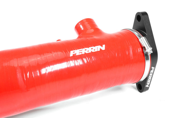 PERRIN 22-24 Subaru WRX / 20-25 LGT &amp; OBXT Turbo Inlet Hose w/Turbo Adapter Flange (Long) - Red - Bull Strap