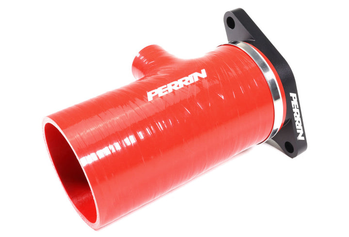 PERRIN 22-24 Subaru WRX / 20-25 LGT &amp; OBXT Turbo Inlet Hose w/Turbo Adapter Flange (Short) - Red - Bull Strap