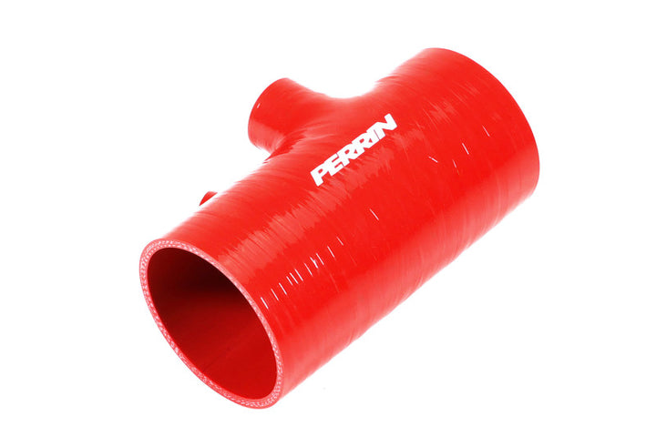 PERRIN 22-24 Subaru WRX / 20-25 LGT &amp; OBXT Turbo Inlet Hose w/Turbo Adapter Flange (Short) - Red - Bull Strap