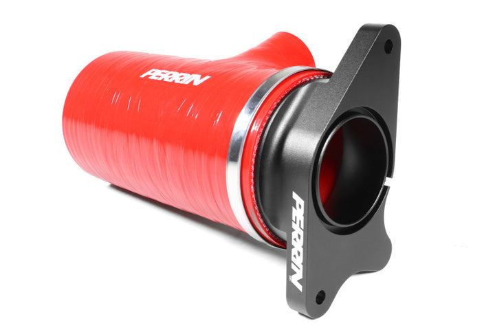 PERRIN 22-24 Subaru WRX / 20-25 LGT &amp; OBXT Turbo Inlet Hose w/Turbo Adapter Flange (Short) - Red - Bull Strap