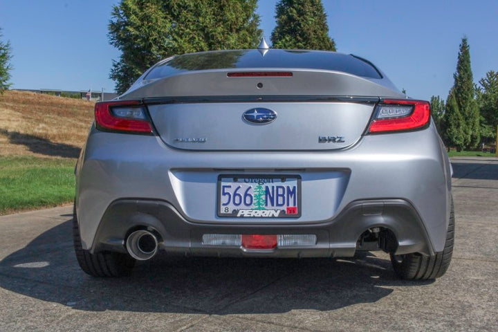 PERRIN 22-25 Subaru BRZ / Toyota GR86 Axle Back Exhaust SS (Single Side Exit w/Helmholtz Chamber) - Bull Strap