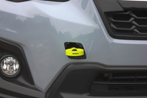 PERRIN 22-25 Subaru WRX / 18-23 Crosstrek / 20-25 OBXT Tow Hook Kit (Front) - Neon Yellow - Bull Strap