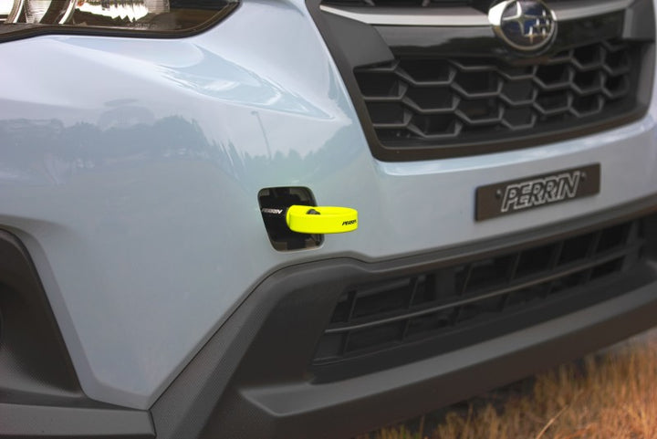 PERRIN 22-25 Subaru WRX / 18-23 Crosstrek / 20-25 OBXT Tow Hook Kit (Front) - Neon Yellow - Bull Strap