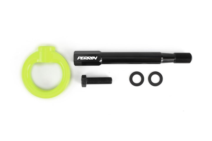 PERRIN 22-25 Subaru WRX / 18-23 Crosstrek / 20-25 OBXT Tow Hook Kit (Front) - Neon Yellow - Bull Strap