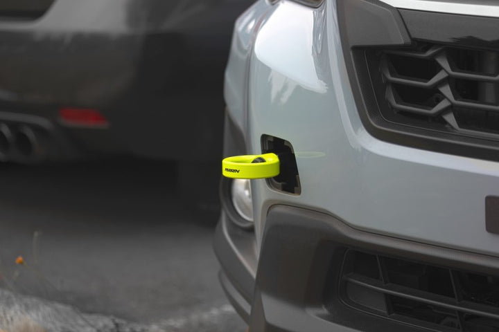 PERRIN 22-25 Subaru WRX / 18-23 Crosstrek / 20-25 OBXT Tow Hook Kit (Front) - Neon Yellow - Bull Strap