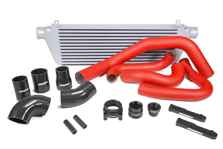 PERRIN 22-25 Subaru WRX Front Mount Intercooler Kit (Red Tubes & Silver Core) - Bull Strap