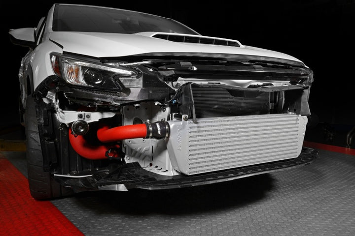 PERRIN 22-25 Subaru WRX Front Mount Intercooler Kit (Red Tubes & Silver Core) - Bull Strap