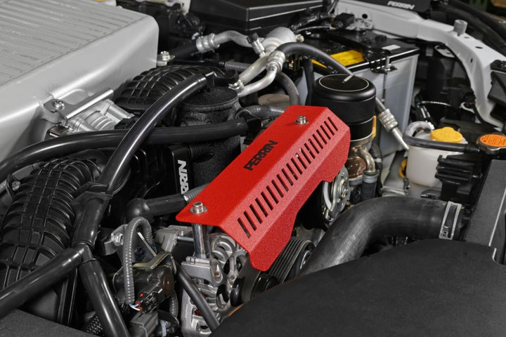 PERRIN 22-25 Subaru WRX Pulley Cover - Red (SHORT - For Use w/PERRIN AOS) - Bull Strap