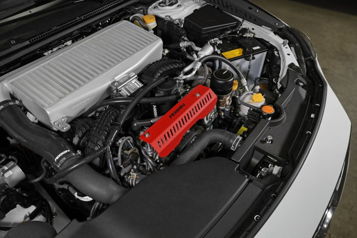 PERRIN 22-25 Subaru WRX Pulley Cover - Red (SHORT - For Use w/PERRIN AOS) - Bull Strap