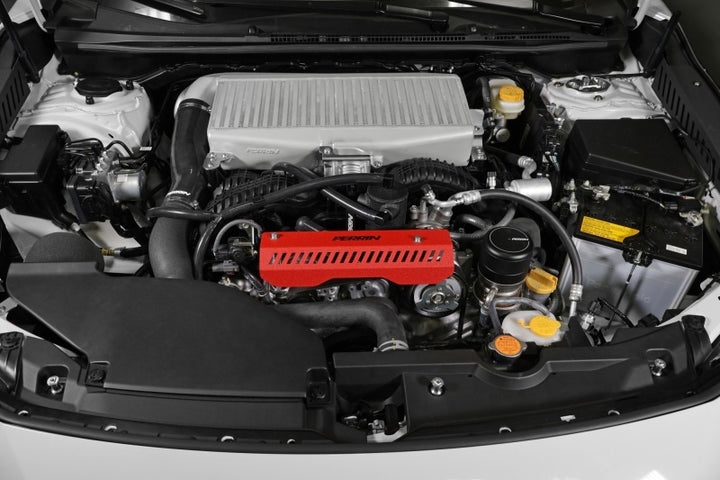 PERRIN 22-25 Subaru WRX Pulley Cover - Red (SHORT - For Use w/PERRIN AOS) - Bull Strap