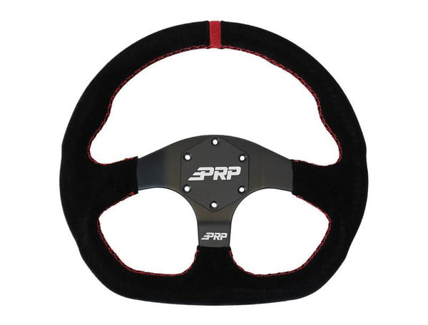 PRP Comp-R D-Shape Suede Steering Wheel - Red - Bull Strap