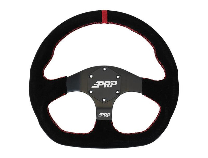 PRP Comp-R D-Shape Suede Steering Wheel - Red - Bull Strap