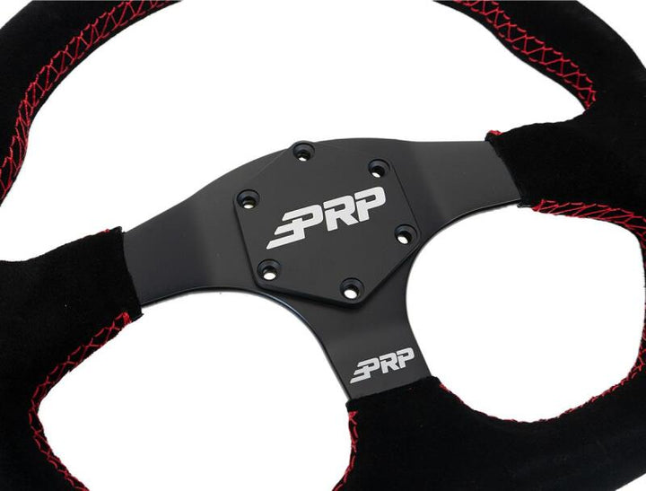 PRP Comp-R D-Shape Suede Steering Wheel - Red - Bull Strap