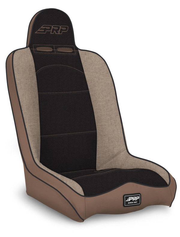 PRP Daily Driver High Back Suspension Seat (Two Neck Slots) - Tan / Black - Bull Strap