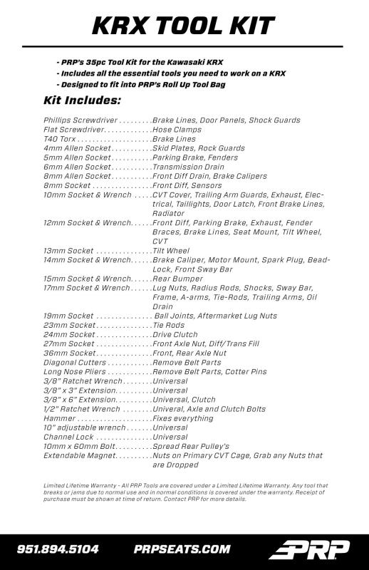 PRP Kawasaki KRX Roll Up Tool Bag w/ 35pc Tool Kit - Bull Strap