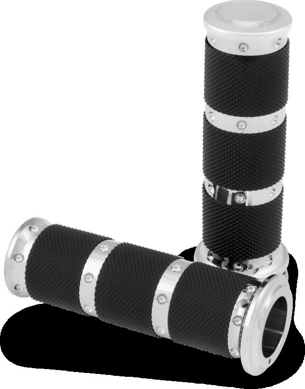 Performance Machine Handle Grip Set XLS - Chrome - Bull Strap