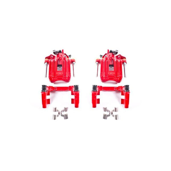 Power Stop 00-06 Audi TT Quattro (w/Non Vented Rotors Only) Rear Red Calipers w/Brackets - Pair - Bull Strap