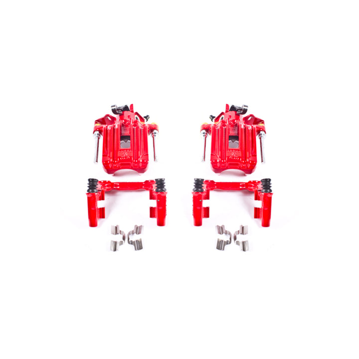 Power Stop 00-06 Audi TT Quattro (w/Non Vented Rotors Only) Rear Red Calipers w/Brackets - Pair - Bull Strap