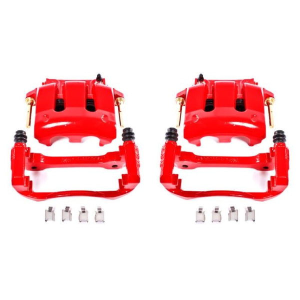 Power Stop 05-14 Ford Mustang Front Red Calipers w/Brackets - Pair - Bull Strap