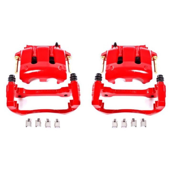 Power Stop 05-14 Ford Mustang Front Red Calipers w/Brackets - Pair - Bull Strap
