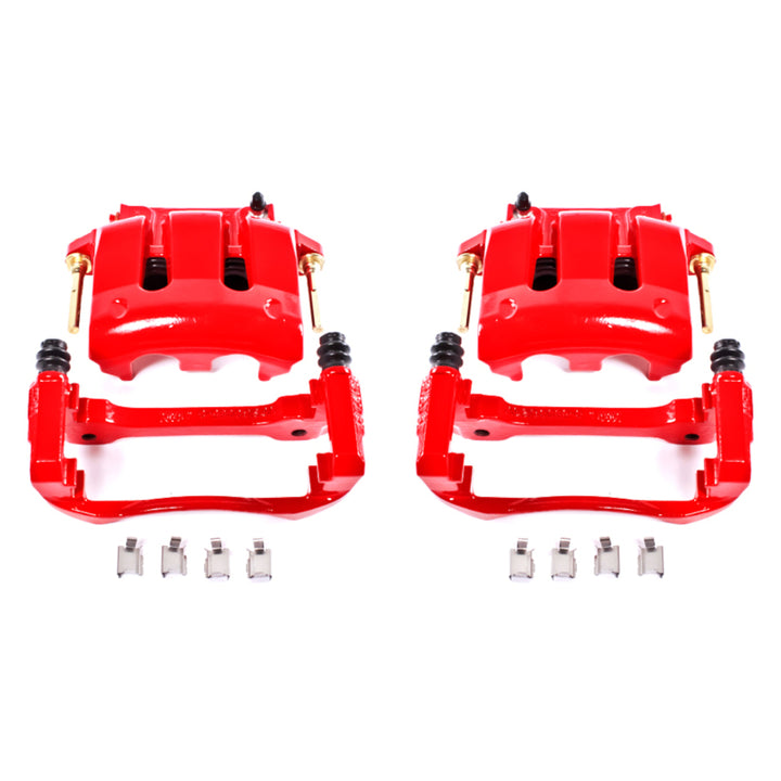 Power Stop 05-14 Ford Mustang Front Red Calipers w/Brackets - Pair - Bull Strap