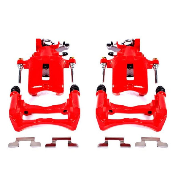 Power Stop 05-14 Ford Mustang Rear Red Calipers w/Brackets - Pair - Bull Strap