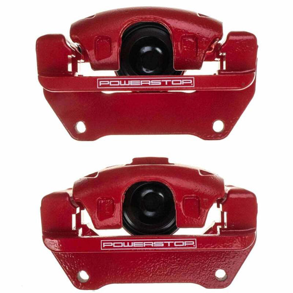 Power Stop 07-18 Jeep Wrangler JK Front Red Caliper Pair w/Bracket - Bull Strap
