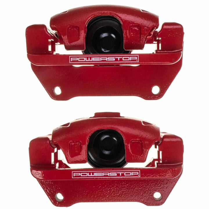 Power Stop 07-18 Jeep Wrangler JK Front Red Caliper Pair w/Bracket - Bull Strap