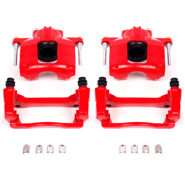 Power Stop 07-18 Jeep Wrangler JK Front Red Calipers w/Brackets - Pair - Bull Strap