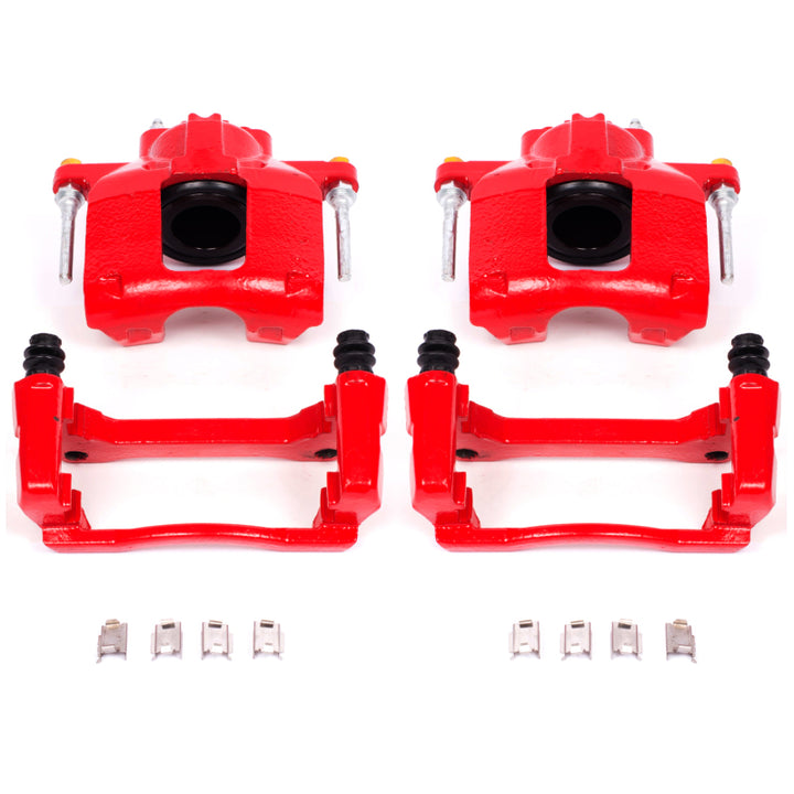 Power Stop 07-18 Jeep Wrangler JK Front Red Calipers w/Brackets - Pair - Bull Strap
