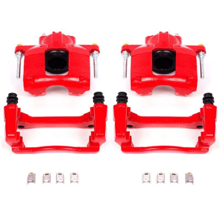 Power Stop 07-18 Jeep Wrangler JK Front Red Calipers w/Brackets - Pair - Bull Strap