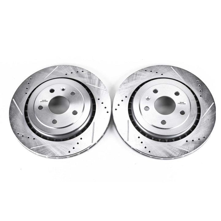 Power Stop 16-18 Cadillac ATS Rear Evolution Drilled & Slotted Rotors - Pair - Bull Strap