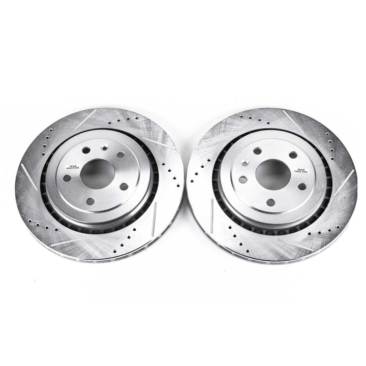 Power Stop 16-18 Cadillac ATS Rear Evolution Drilled & Slotted Rotors - Pair - Bull Strap
