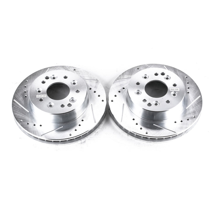 Power Stop 63-82 Chevrolet Corvette Rear Evolution Drilled & Slotted Rotors - Pair - Bull Strap