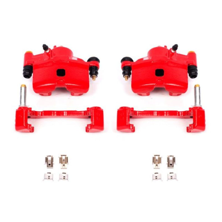 Power Stop 90-00 Honda Civic Front Red Calipers w/Brackets - Pair - Bull Strap