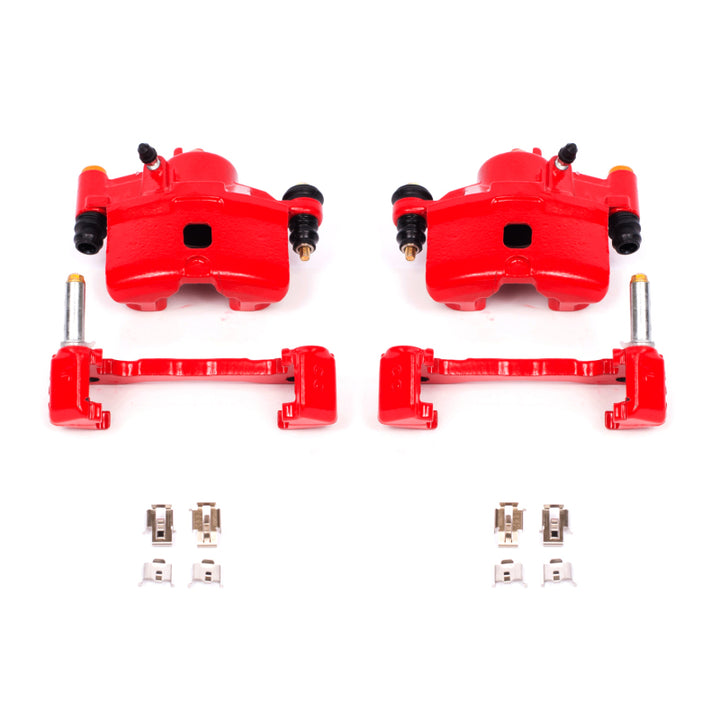 Power Stop 90-00 Honda Civic Front Red Calipers w/Brackets - Pair - Bull Strap