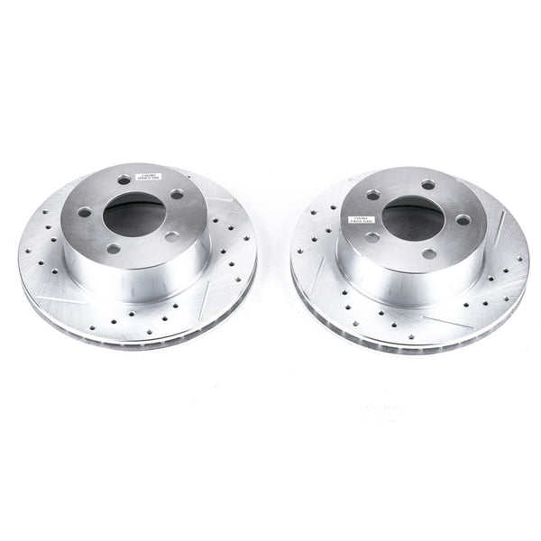 Power Stop 90-99 Jeep Cherokee Front Evolution Drilled & Slotted Rotors - Pair - Bull Strap