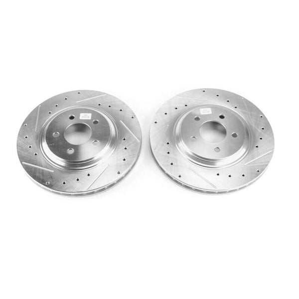 Power Stop 94-01 Ford Mustang Front Evolution Drilled & Slotted Rotors - Pair - Bull Strap