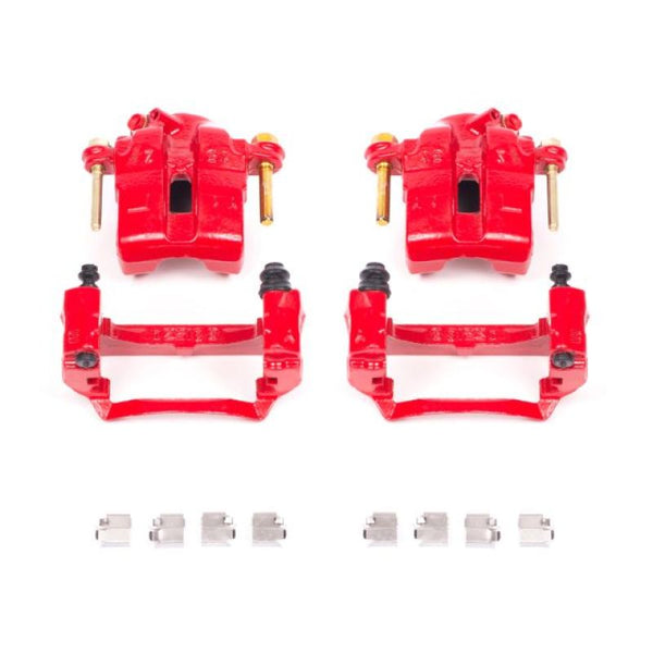 Power Stop 94-97 Mazda Miata Front Red Calipers w/Brackets - Pair - Bull Strap