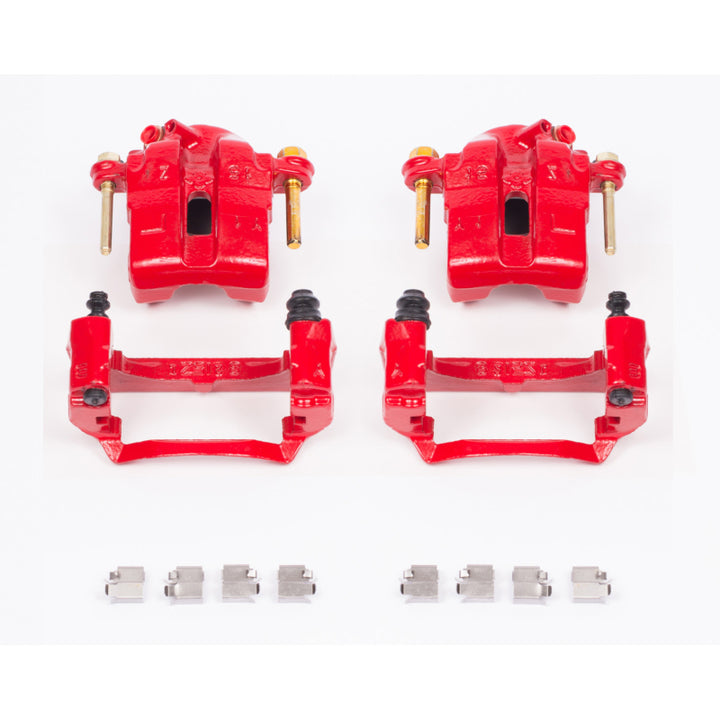 Power Stop 94-97 Mazda Miata Front Red Calipers w/Brackets - Pair - Bull Strap