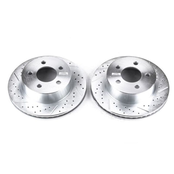 Power Stop 99-01 Jeep Cherokee Front Evolution Drilled & Slotted Rotors - Pair - Bull Strap